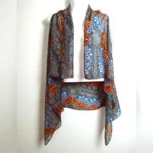 Cover Up Boho Vest Paisley Pattern One Size 56"x 56" Blue Size S